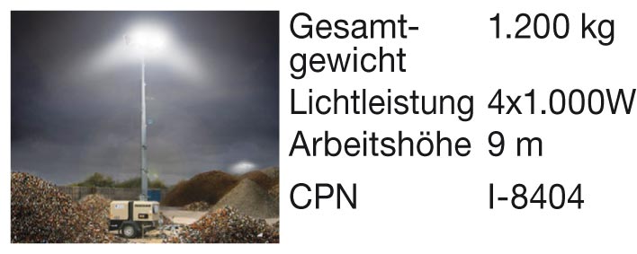 Lichtmasten von Doosan - Modell LSV9 mit 360.000 Lumen